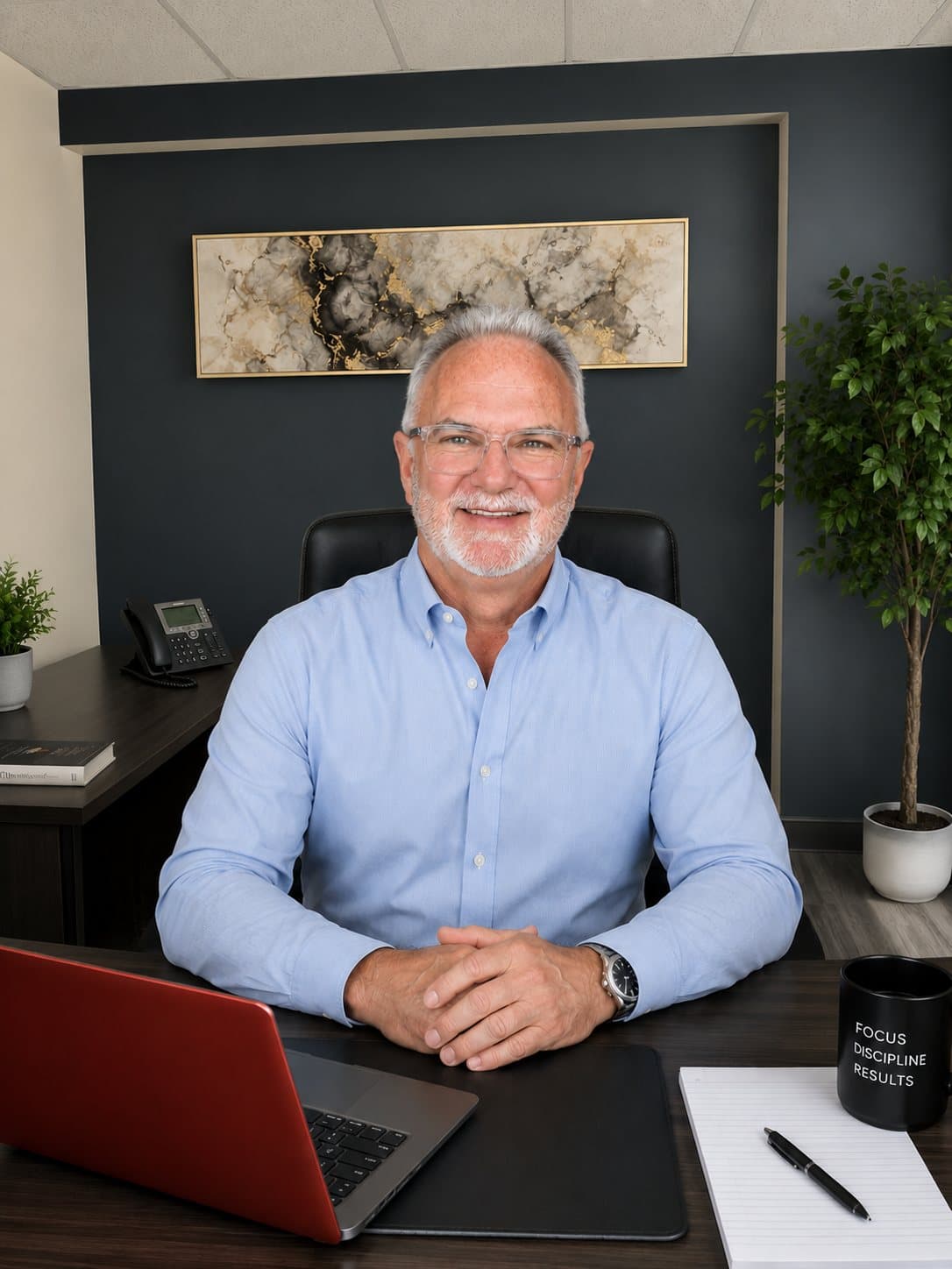 Jerry Kuhn at his desk in the Englewood office